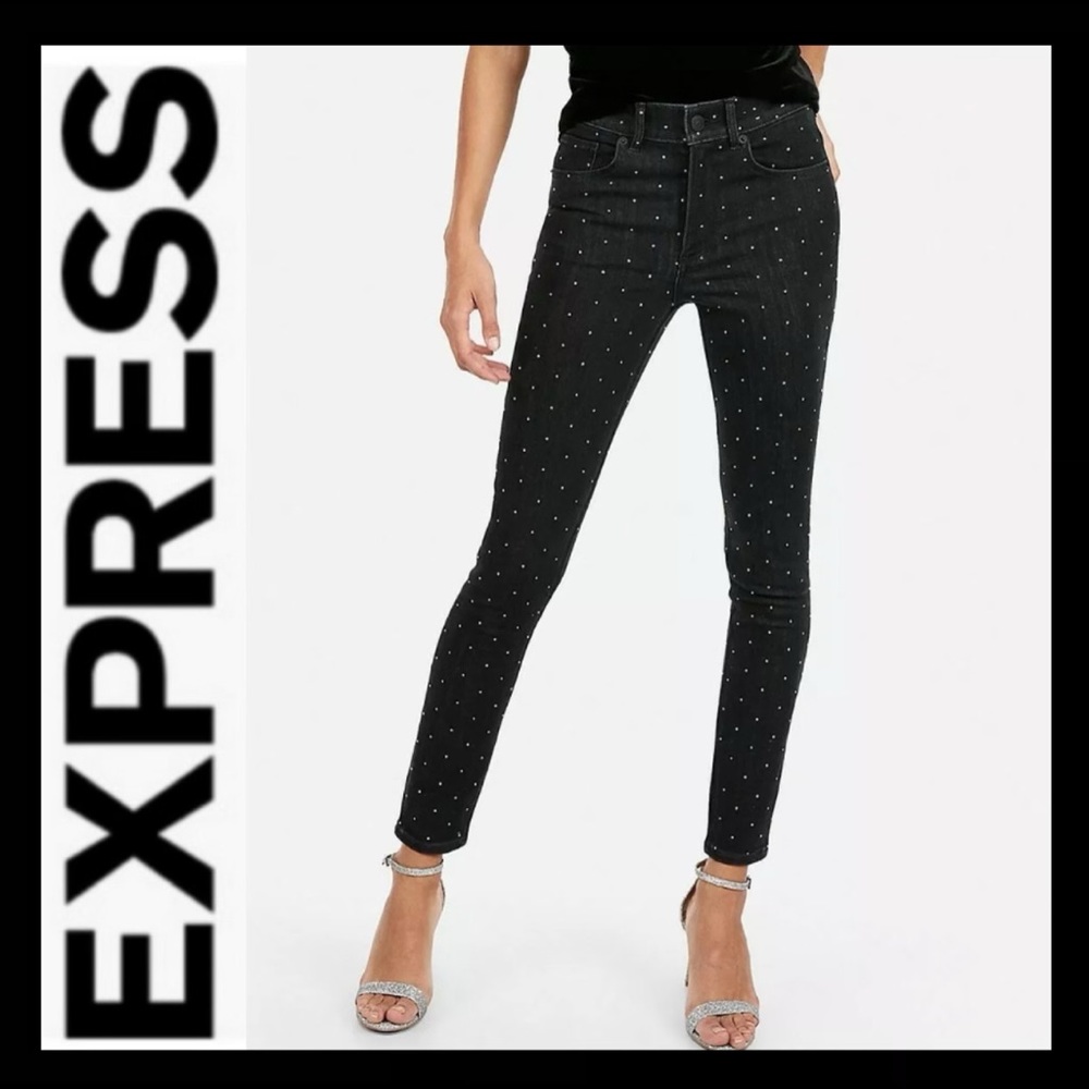 NWT Express High Rise Rhinestone Denim Legging - Picture 2 of 9